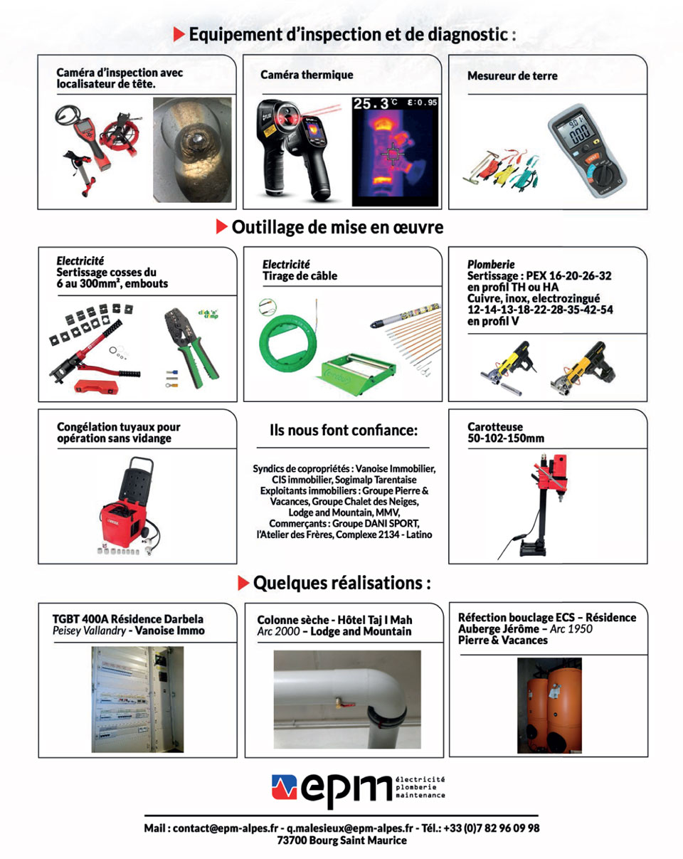 Equipement d'inspection et de diagnostique en électricité et en plomberie.